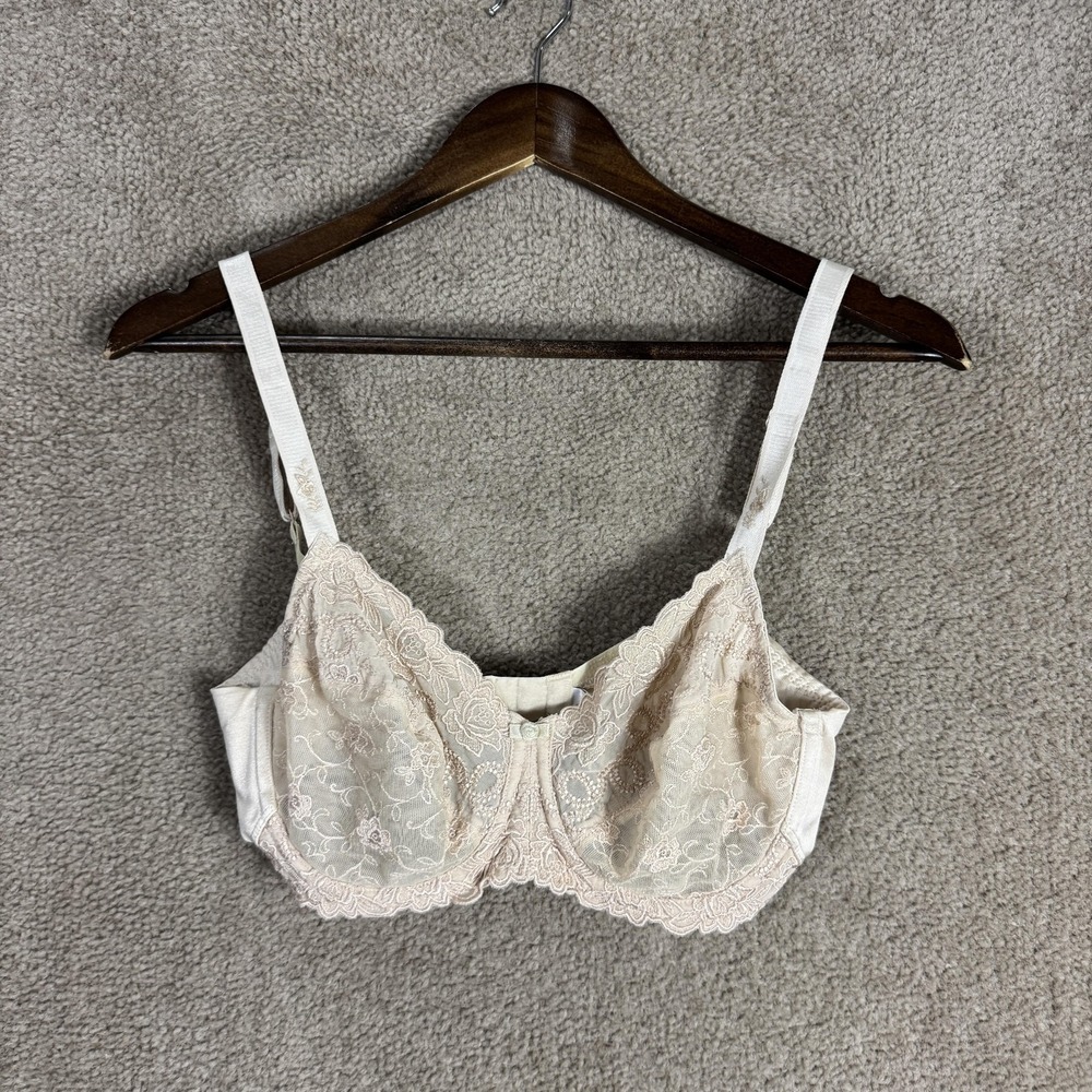 Wacoal Bra Womens 34D Beige Lace Sheer Underwire Floral Embroidered Lingerie‎